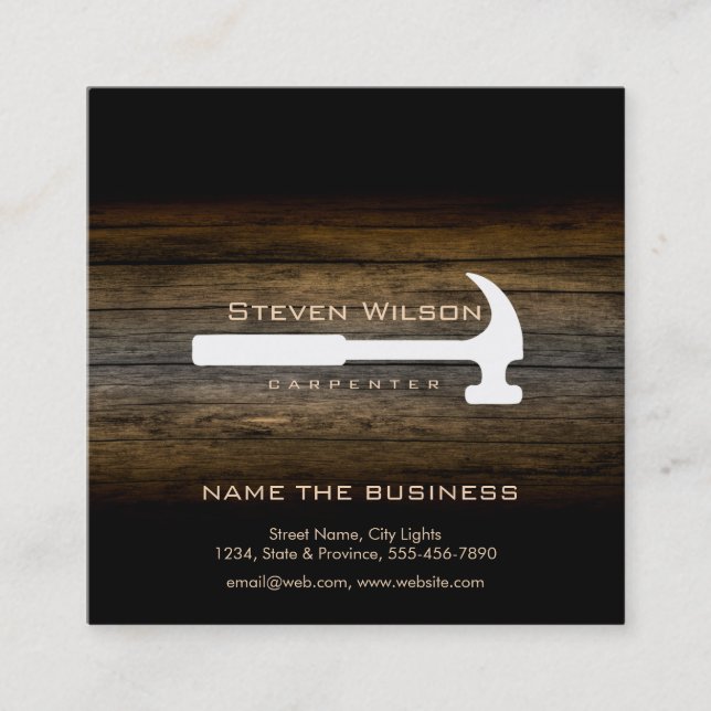 Carpenter Woodworker Professional Tool Wood Square Business Card (Front)