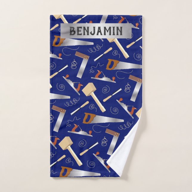 Carpenter Woodworking Tools Personalized Hand Towel (Hand Towel)