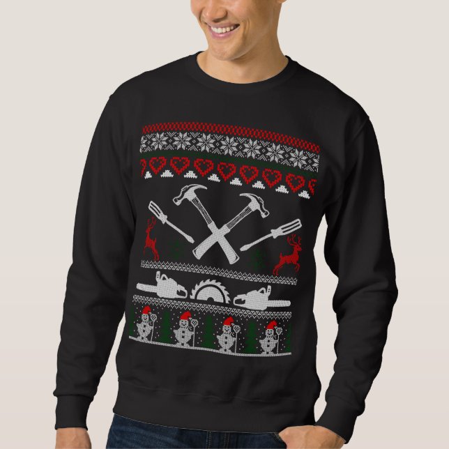 Carpenter Woodworking Ugly Christmas Sweater (Front)