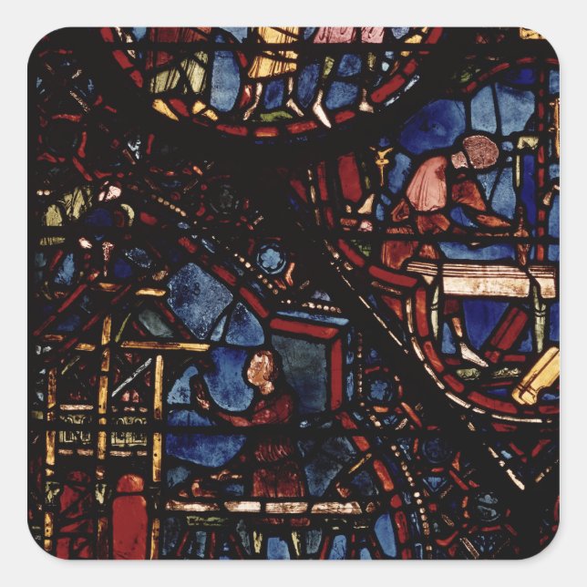 Carpenters at work, from the Life of St. Square Sticker (Front)