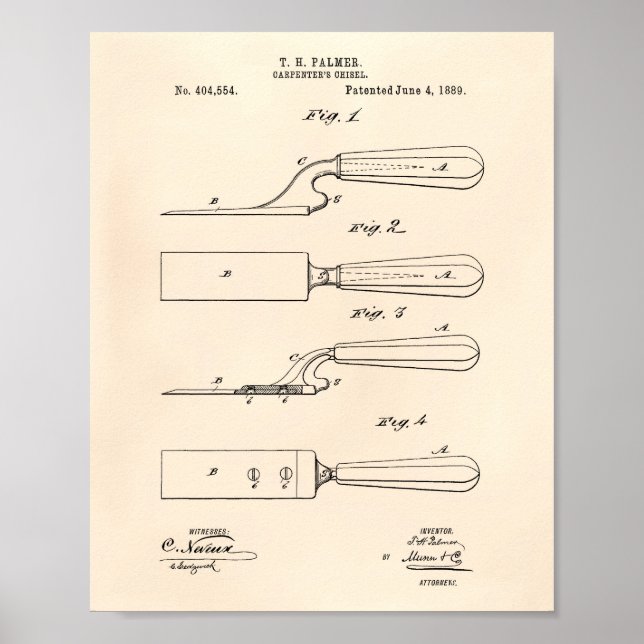 Carpenter's Chisel 1889 Patent Art Old Peper Poster (Front)