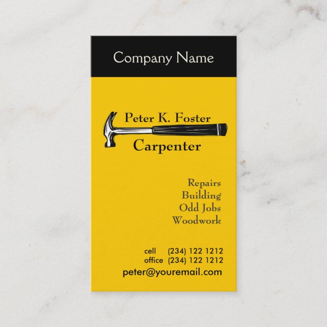 Carpenter's Hammer  Repair Services Business Card (Front)