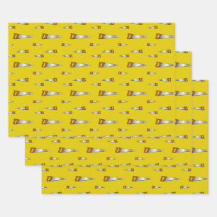 Carpenter's Saw Handyman Fun Yellow Wrapping Paper Sheet
