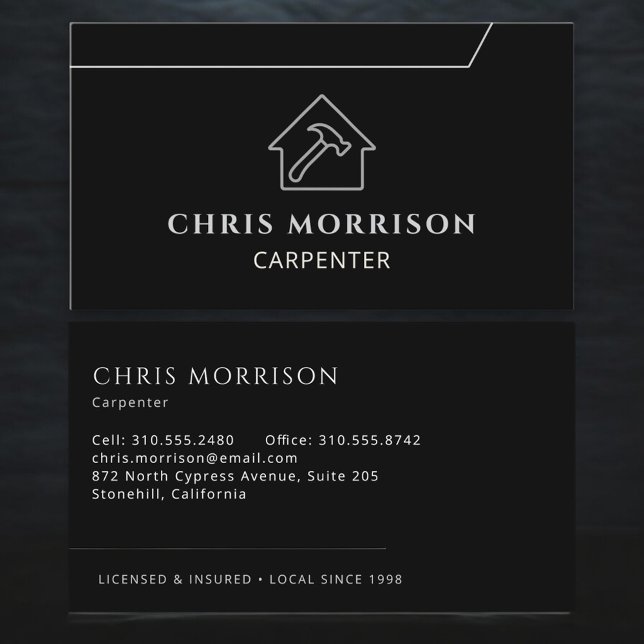 Carpentry Carpenter Black Silver Business Card (Creator Uploaded)