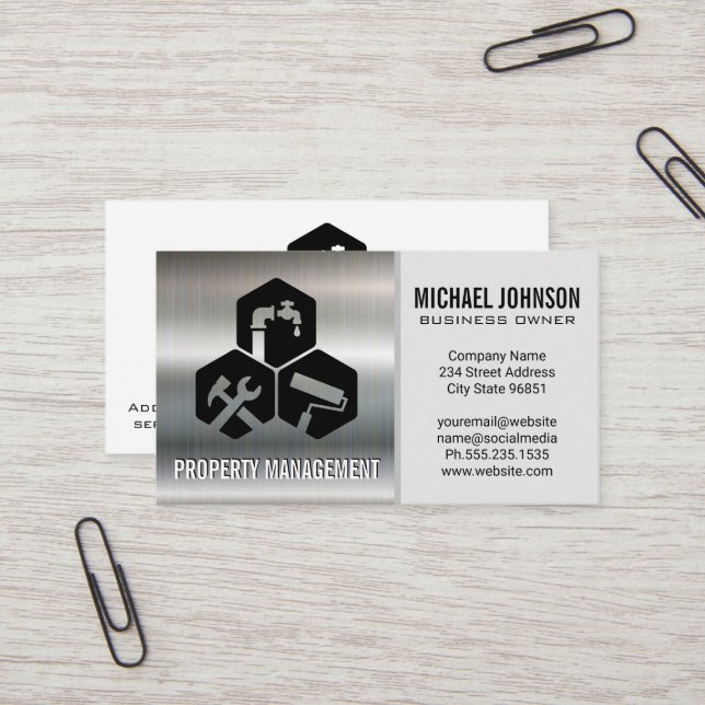 Carpentry Services | Metallic Background Business  Business Card (Front/Back In Situ)