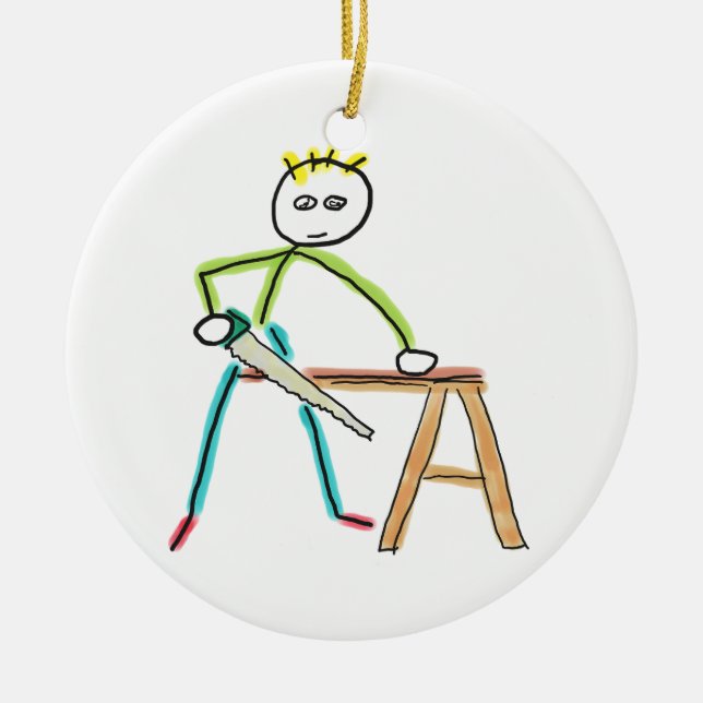 Carpentry Stickman Ceramic Ornament (Front)