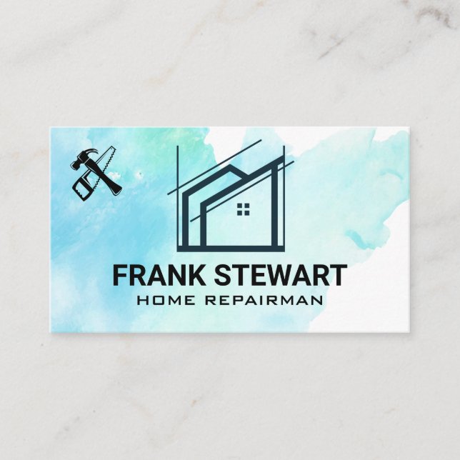 Carpentry Tools and Home Icon Business Card (Front)