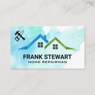 Carpentry Tools and Home Rooftops Icon Business Card