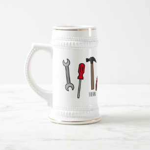 Carpentry tools cartoon illustration beer stein