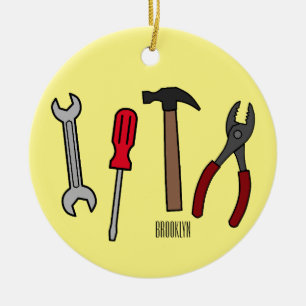 Carpentry tools cartoon illustration ceramic ornament