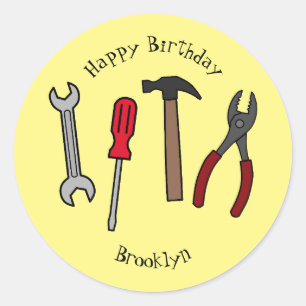 Carpentry tools cartoon illustration classic round sticker