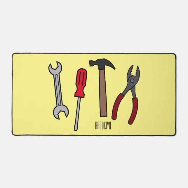Carpentry tools cartoon illustration  desk mat (Front)