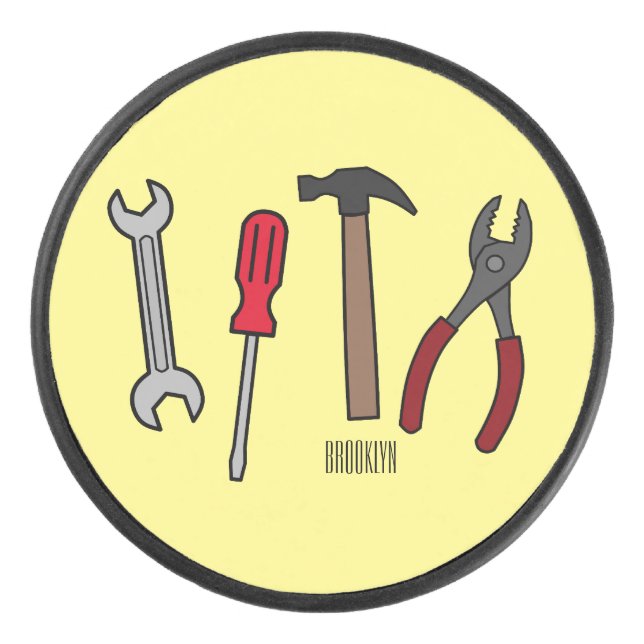 Carpentry tools cartoon illustration  hockey puck (Front)