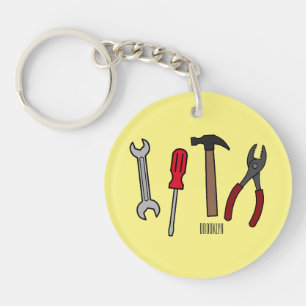 Carpentry tools cartoon illustration keychain