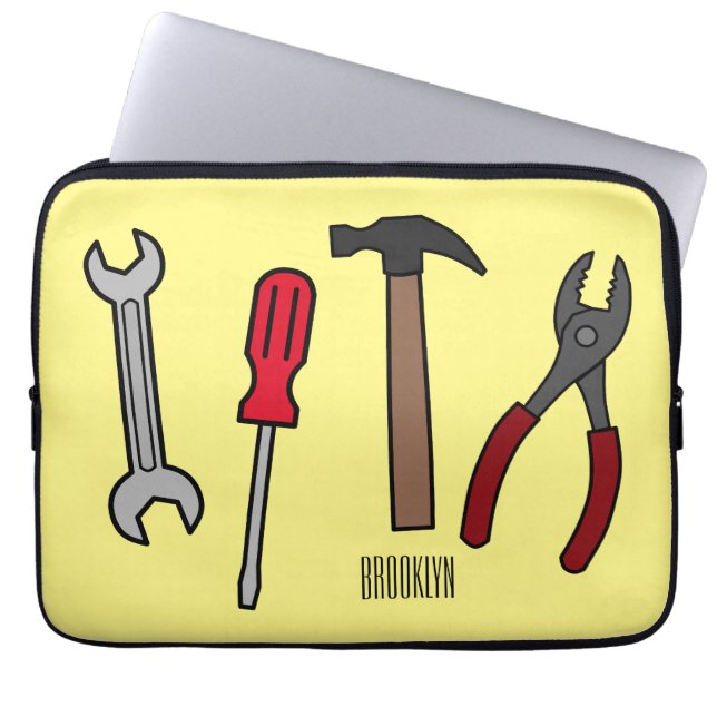 Carpentry tools cartoon illustration  laptop sleeve (Front)