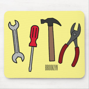 Carpentry tools cartoon illustration mouse pad