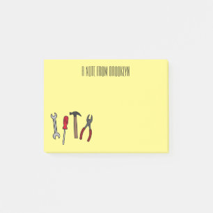 Carpentry tools cartoon illustration  post-it notes