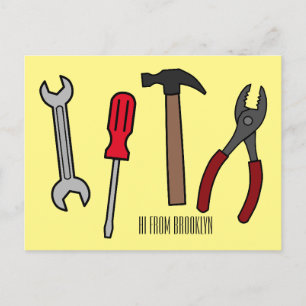 Carpentry tools cartoon illustration  postcard
