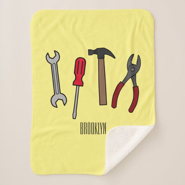 Carpentry tools cartoon illustration sherpa blanket (Front)