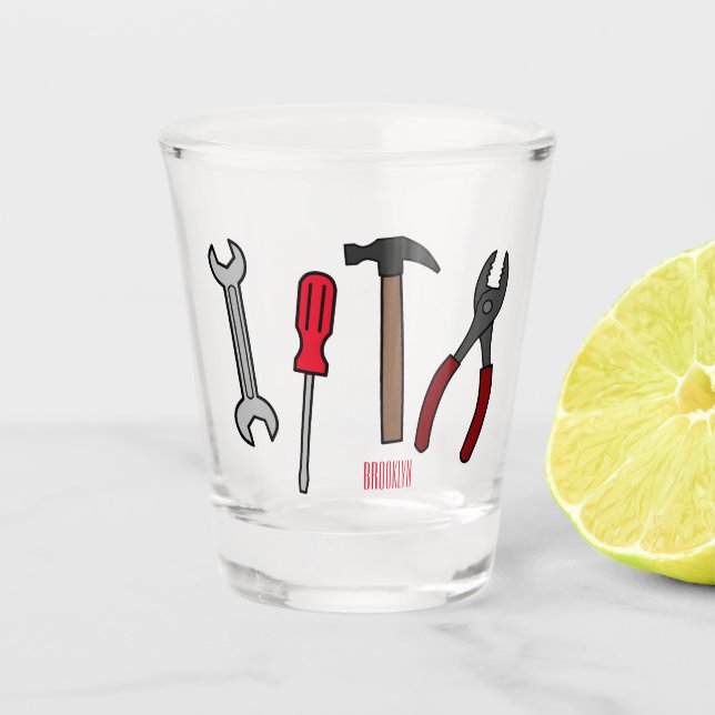 Carpentry tools cartoon illustration  shot glass (Front)