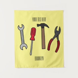 Carpentry tools cartoon illustration  tapestry
