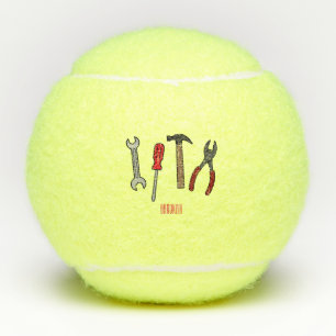Carpentry tools cartoon illustration  tennis balls