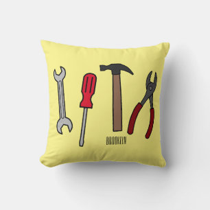 Carpentry tools cartoon illustration  throw pillow