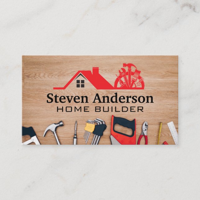 Carpentry Tools | Construction Logo Business Card (Front)