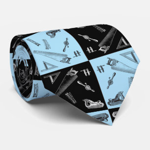 Carpentry Tools in Blue and Black Tiles Tie