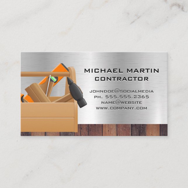 Carpentry Tools | Wood and Metallic Business Card (Front)