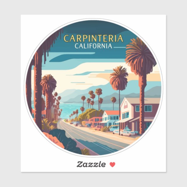 Carpinteria California Sunset Palm Trees Retro  (Sheet)