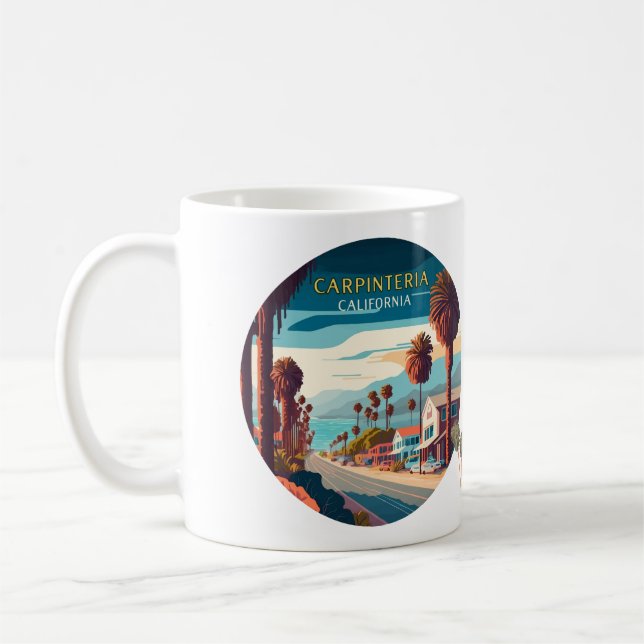 Carpinteria California Sunset Palm Trees Retro  Coffee Mug (Left)