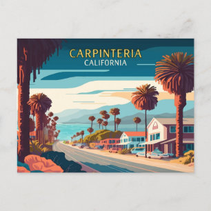 Carpinteria California Sunset Palm Trees Retro Postcard