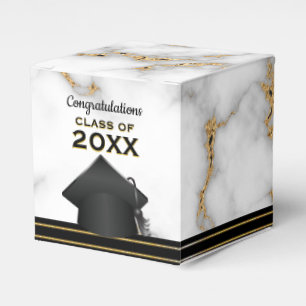 Carrara Marble Grey and Gold Graduation Party Favor Box