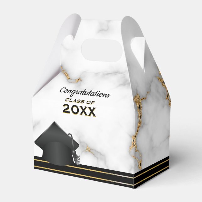 Carrara Marble Grey and Gold Graduation Party Favor Box (Front Side)
