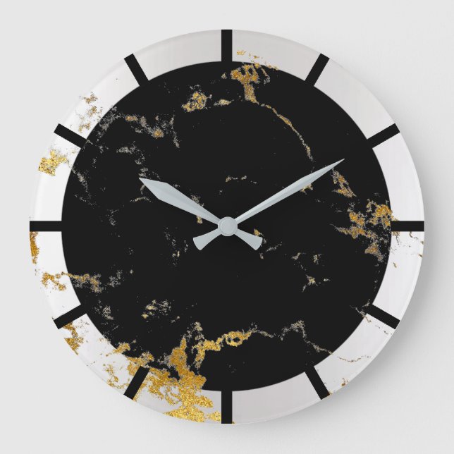 Carrara Marble White Lux Gold Black Stone Grey Large Clock (Front)