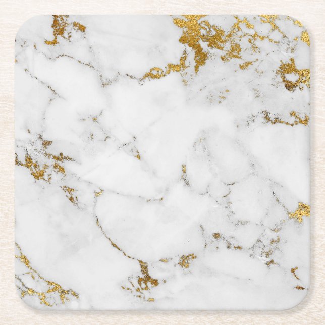 Carrara White Gold Marble Grey  Square Coasters (Front)