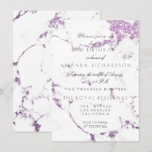 Carrara White Marble Purple Lavend Glitter Elegant Invitation