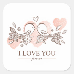 Carré Adorable Lovebirds In Love Sticker Valentine Stick