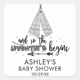 Carré Adventure Await Baby shower Favor Sticker