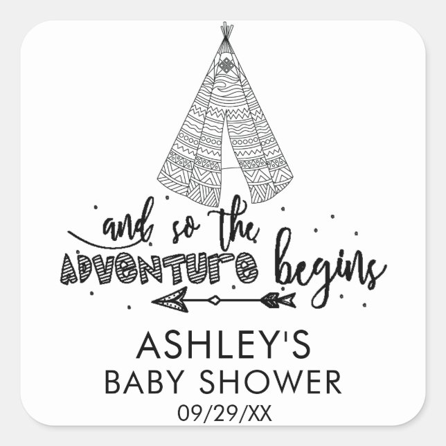 Carré Adventure Await Baby shower Favor Sticker (Devant)