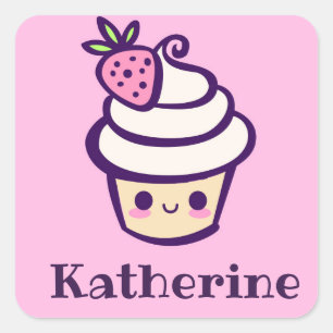 Carré Ajouter Votre Nom Sticker Kawaii Cupcake