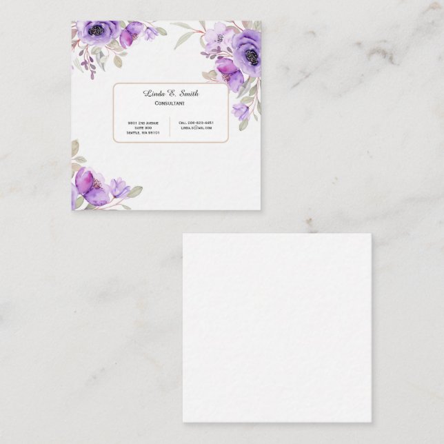 Carré Appel Carte-Floral Violet (Devant / Derrière)