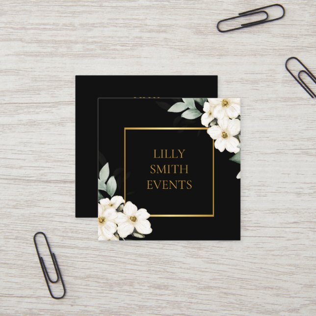 Carré Aquarelle moderne Carte de visite foncé Design flo (Devant/Arrière en situation)