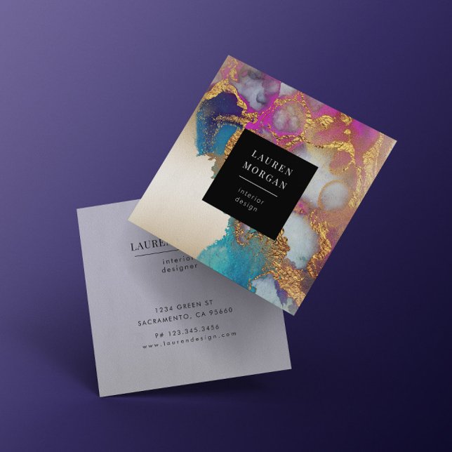 Carré Aquarelle rose et or Faux Carte de visite Foil (Créateur téléchargé)