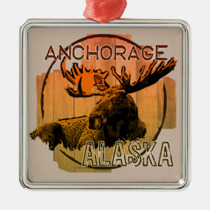 Carré Argenté Ancre ornement orignal orignal de l'Alaska