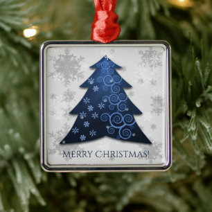 Carré Argenté Arbre de Noël Festif Bleu Ornement en céramique