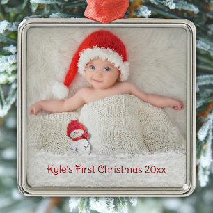 Carré Argenté Bébé neige fantaisiste Premier Noël Ornement