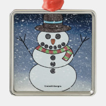 Bonhomme de neige avec fond - Ornement Premium