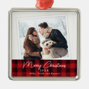 Carré Argenté Buffalo Plaid Simple Frame Photo Ornement